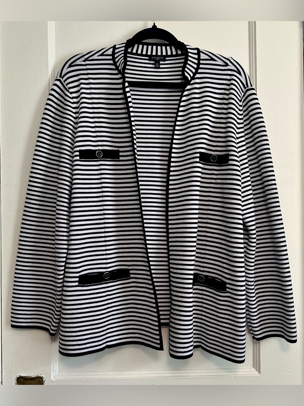 Talbots Black and White Striped Open-Front Cardigan (2X)